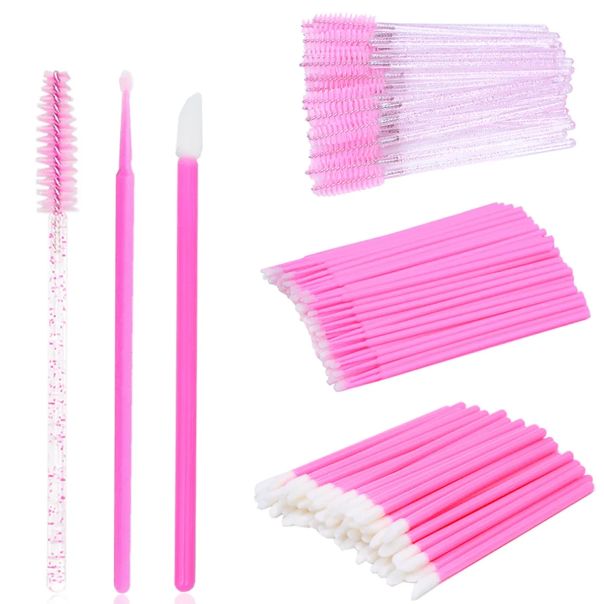 200Pcs Disposable Eyelash Brush Lash Extesion Mascara Wands Spoolies Tools Set Lipstick Lip Gloss Brush Makeup Applicators
