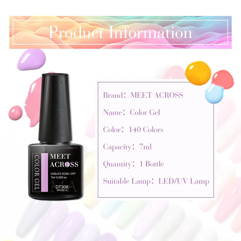 MEET ACROSS 7ml Pink Series Gel Nail Polish Glitter Colorful Summer Spring Semi-Permanent Nail Art Gel Varnish Nails Manicure