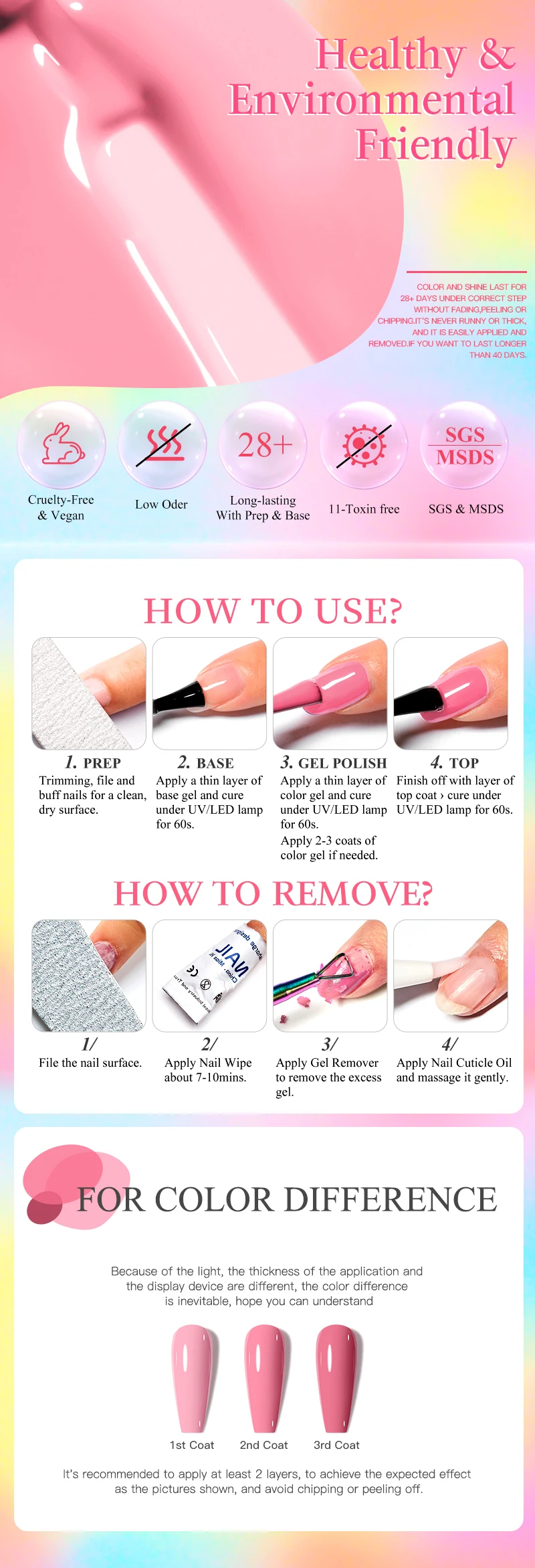 MEET ACROSS 7ml Pink Series Gel Nail Polish Glitter Colorful Summer Spring Semi-Permanent Nail Art Gel Varnish Nails Manicure