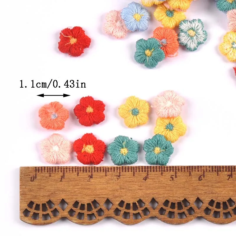 50Pcs/lot 10mm Mini Flower Appliques for DIY Hat Clothes Sewing Supplies Headwear Decor Stick-on Patches cp3722