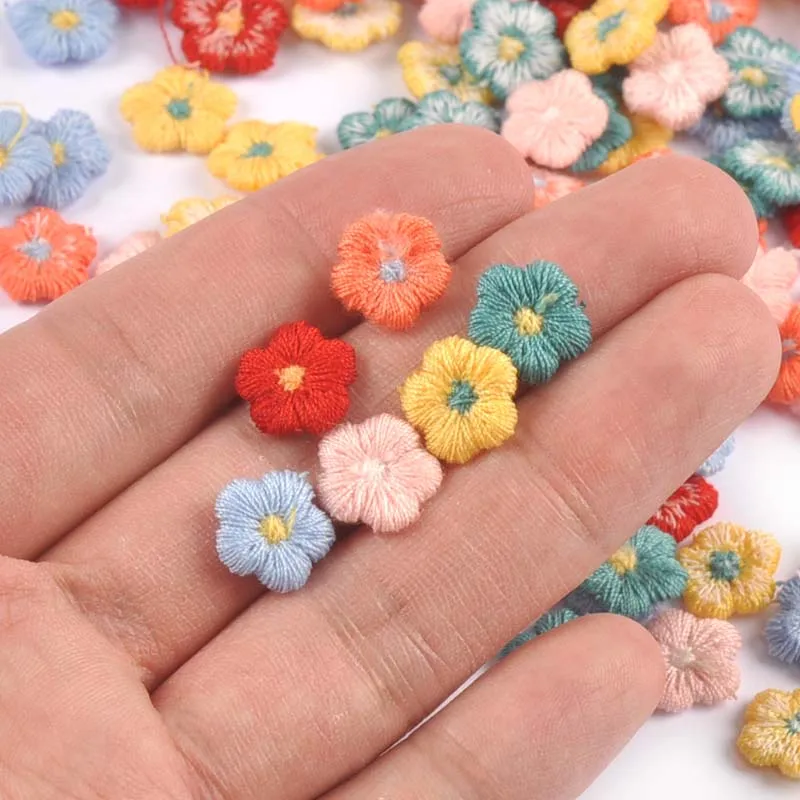 50Pcs/lot 10mm Mini Flower Appliques for DIY Hat Clothes Sewing Supplies Headwear Decor Stick-on Patches cp3722