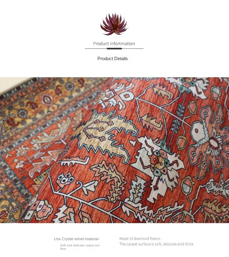 VIKAMA Boho Luxury Carpet Crystal Velvet Bedroom Living Room Mat Home Decor Vintage Exotic Modern Minimalist Large Area Carpet