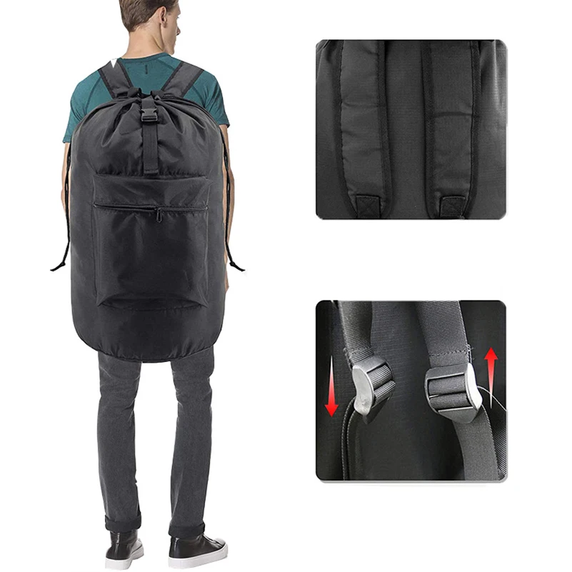 Backpack Laundry Bag with Pocket Laundry Hamper Bag with Drawstring Closure for College, Travel, Laundromat, Apartment