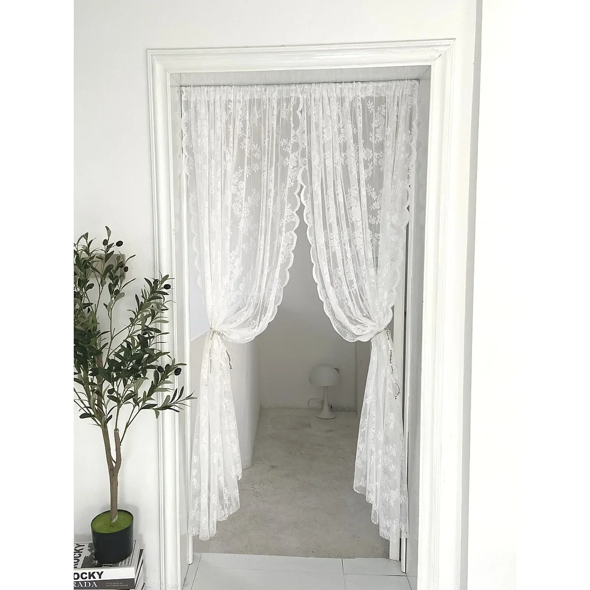 1pc Lace Flower Design Door Curtain, Curtains with Rod Pocket, Suitable for Home Decoration