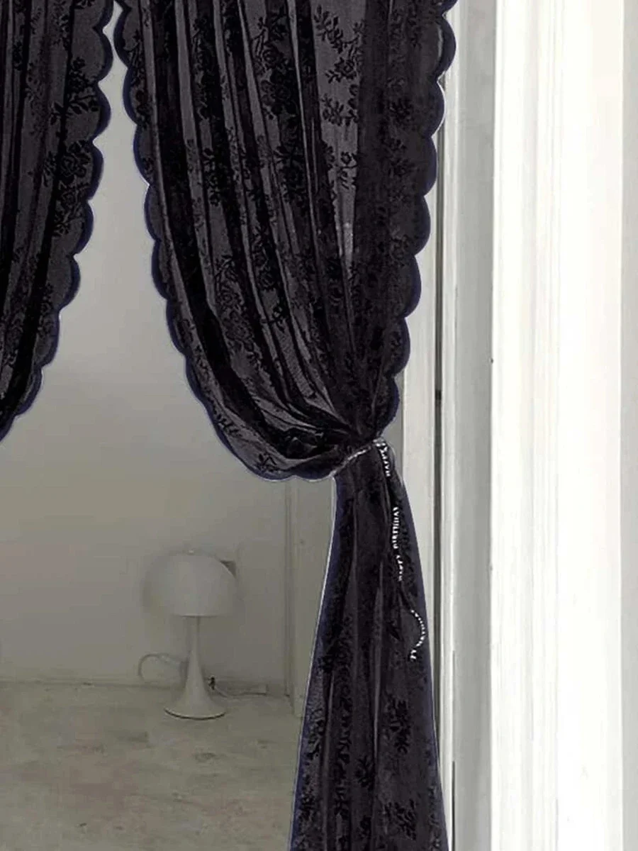 1pc Lace Flower Design Door Curtain, Curtains with Rod Pocket, Suitable for Home Decoration