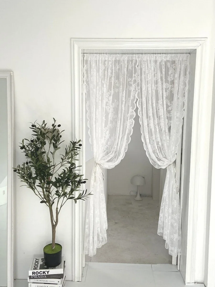 1pc Lace Flower Design Door Curtain, Curtains with Rod Pocket, Suitable for Home Decoration