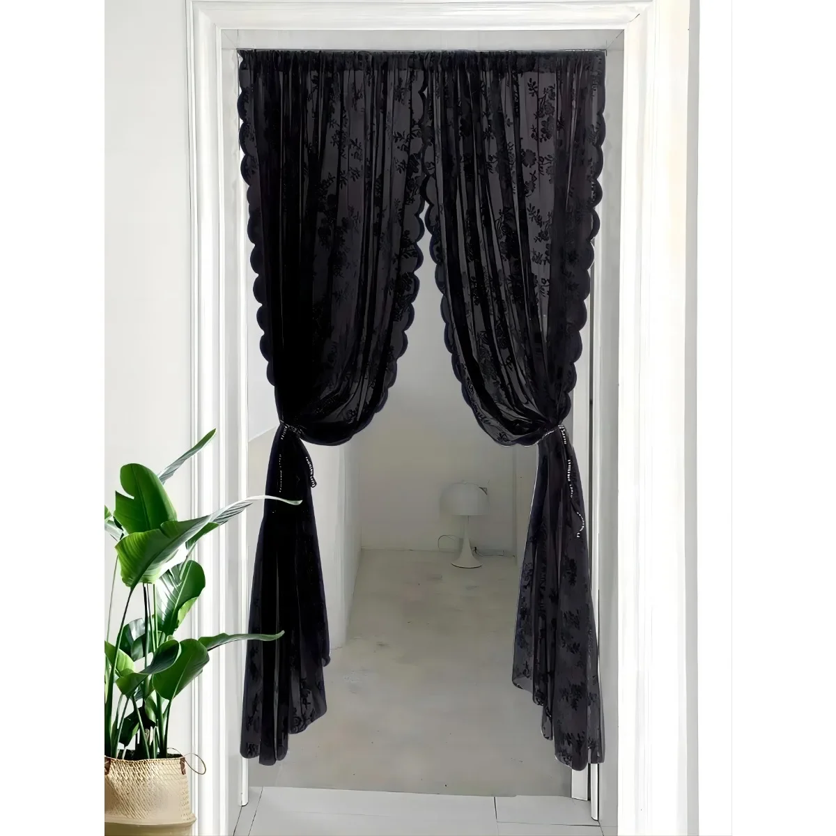 1pc Lace Flower Design Door Curtain, Curtains with Rod Pocket, Suitable for Home Decoration