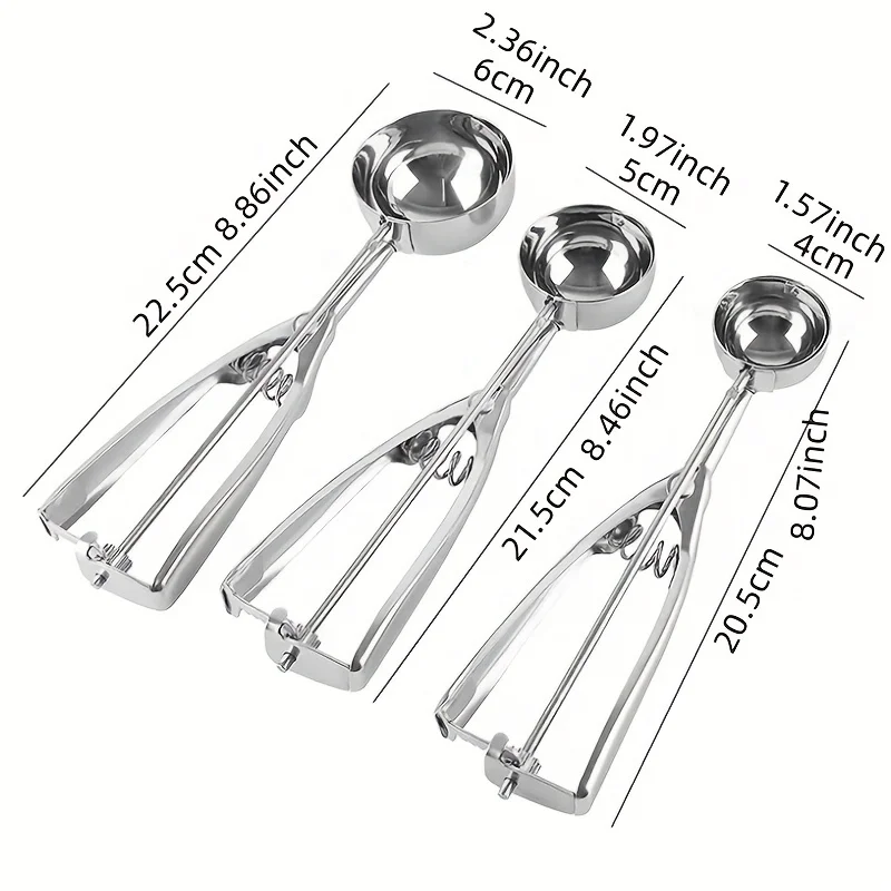 Ice Cream Spoon Kitchen Tools 3 Size Stainless Steel Spring Handle Mash Potato Watermelon Ball Scoop Home Kitchen Accessories