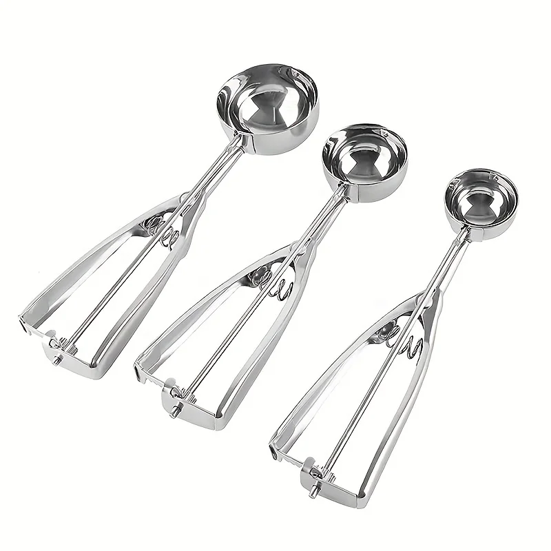 Ice Cream Spoon Kitchen Tools 3 Size Stainless Steel Spring Handle Mash Potato Watermelon Ball Scoop Home Kitchen Accessories