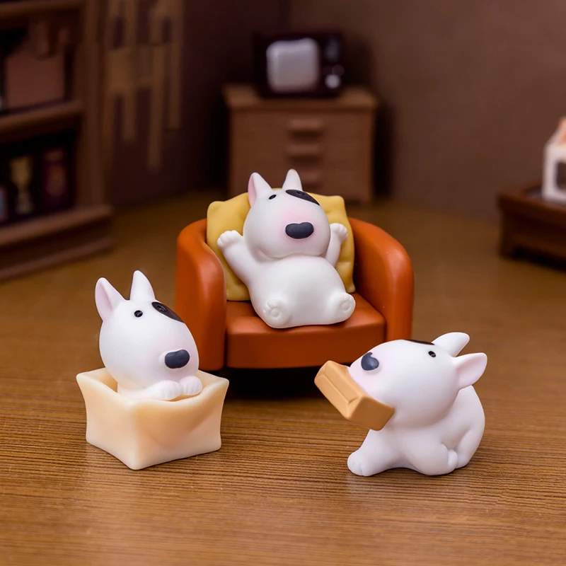 Cute Mini Bullhead Terrier Dog Figurines Micro Landscape Car Dashboard Home Desktop Ornaments