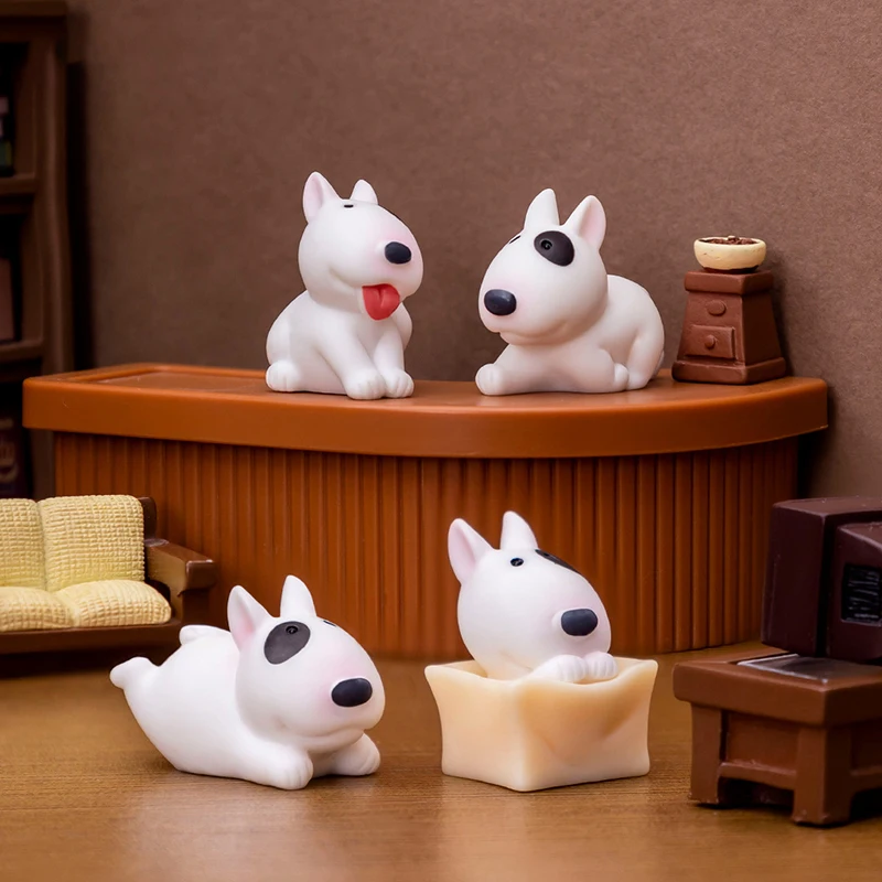 Cute Mini Bullhead Terrier Dog Figurines Micro Landscape Car Dashboard Home Desktop Ornaments