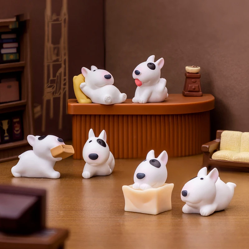 Cute Mini Bullhead Terrier Dog Figurines Micro Landscape Car Dashboard Home Desktop Ornaments