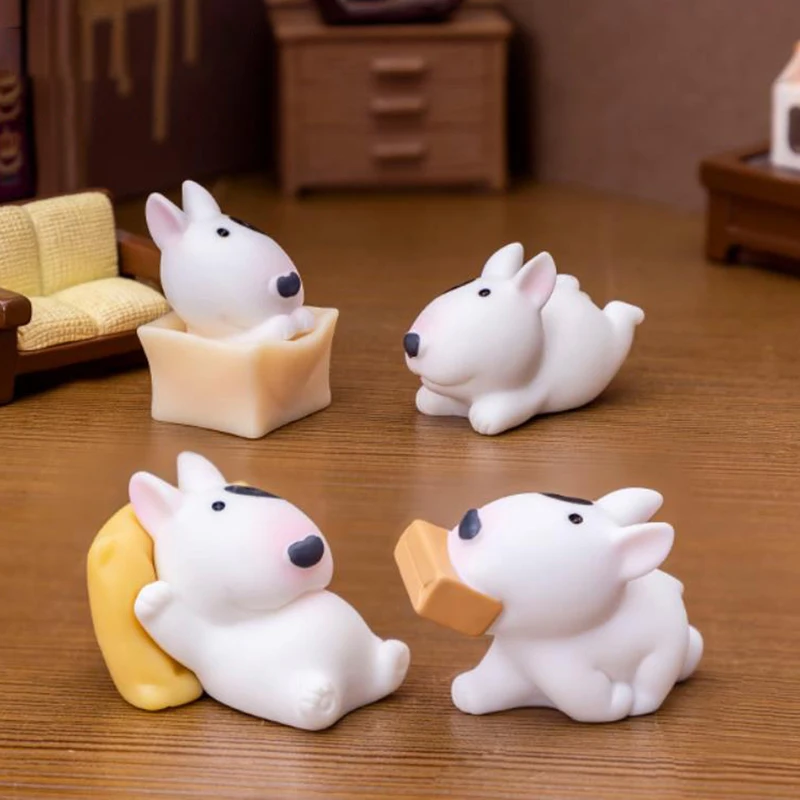 Cute Mini Bullhead Terrier Dog Figurines Micro Landscape Car Dashboard Home Desktop Ornaments