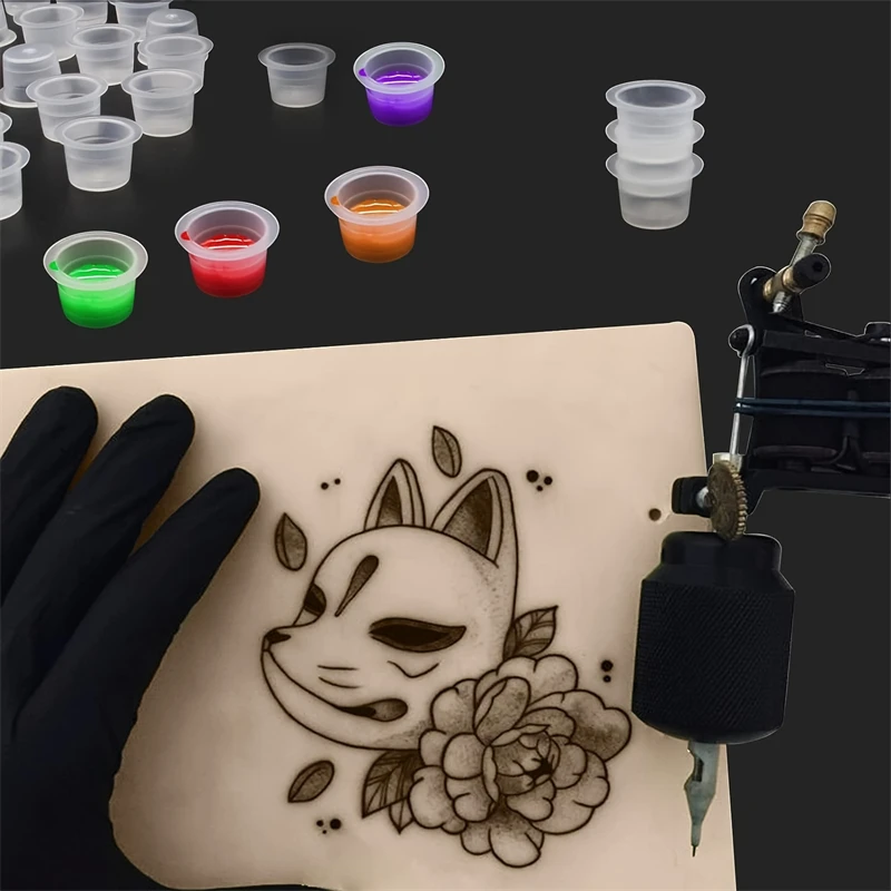 100pcs Disposable Tattoo Ink Cups Plastic Pigment Clear Holder Container Caps Tattoo Permanent Makeup Microblading Supply