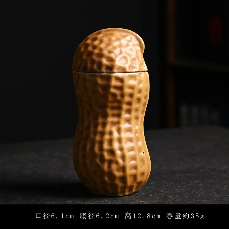 Creative Imitation Peanut Ceramic Storage Can Portable Sealed Tea Can Kitchen Dried Fruit Candy Coffee Storage Ornaments Tea Box