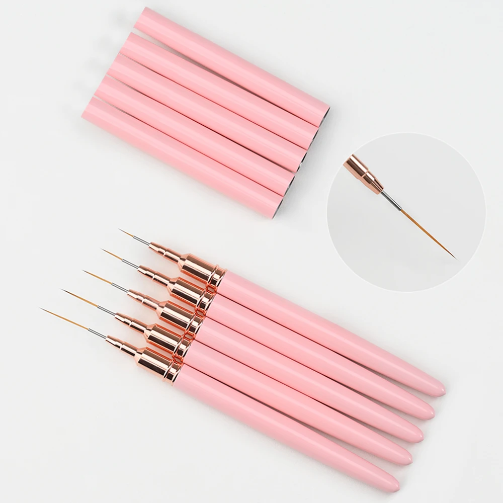 7/10/12/15/20m Pink French Nail Art Liner Painting Brush 5Pcs/set Ultra-thin Elongated Lines Nail Drawing Pen Brush DIY Manicure