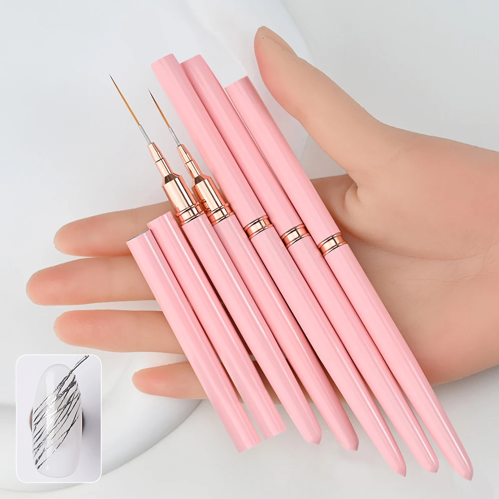 7/10/12/15/20m Pink French Nail Art Liner Painting Brush 5Pcs/set Ultra-thin Elongated Lines Nail Drawing Pen Brush DIY Manicure