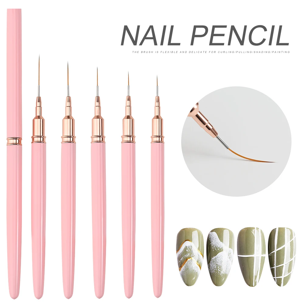 7/10/12/15/20m Pink French Nail Art Liner Painting Brush 5Pcs/set Ultra-thin Elongated Lines Nail Drawing Pen Brush DIY Manicure