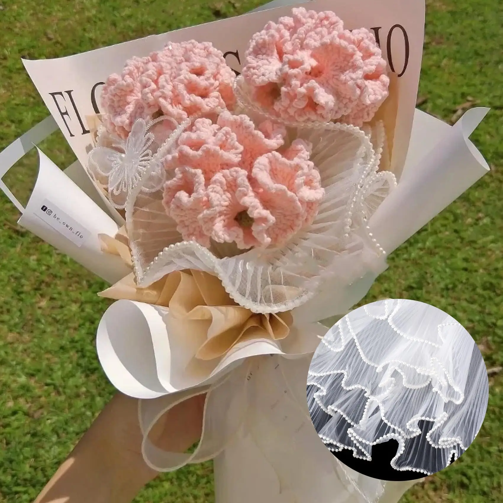 Flower Wrapping Paper Set with Pearl Edges - Includes 1/3 Sheets of White Bouquet Wrapping Paper, Valentine's Flower Wrapping