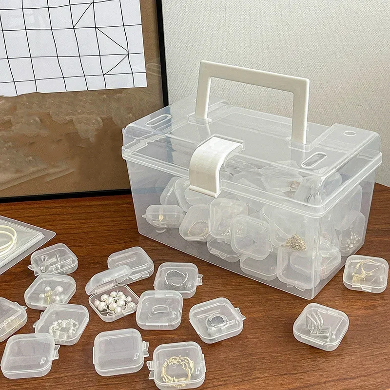 10/50/100/500PCS Transparent Square Plastic Jewelry Box Organizer With Individual Ring Slot For Rings Necklaces Earrings Storage