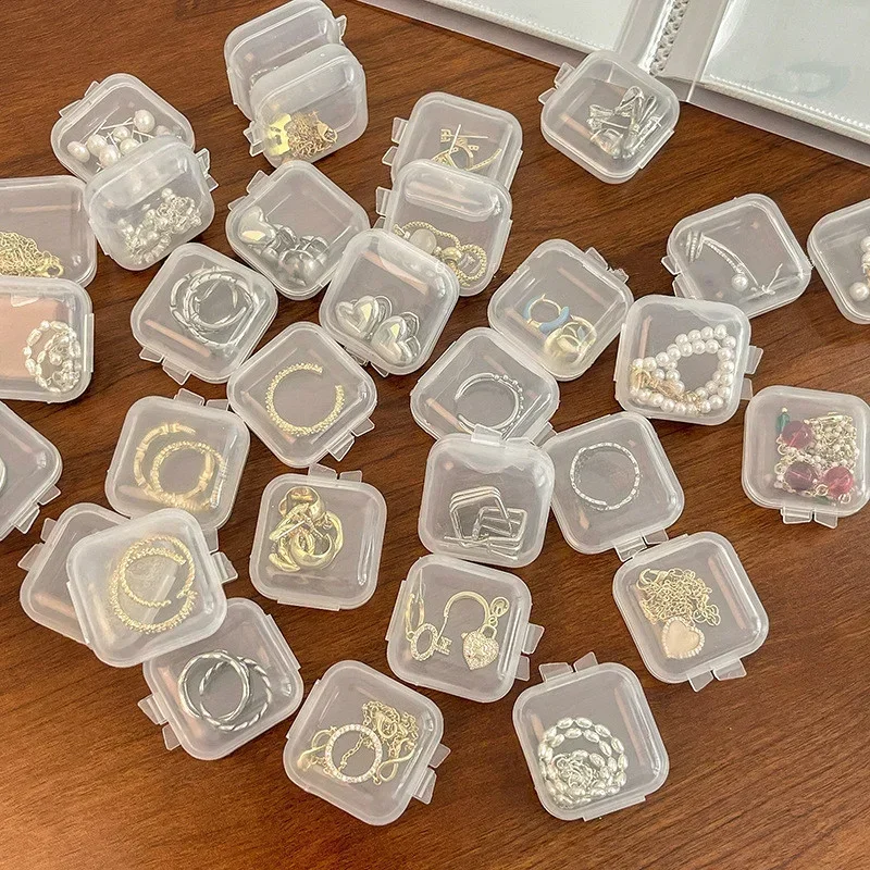 10/50/100/500PCS Transparent Square Plastic Jewelry Box Organizer With Individual Ring Slot For Rings Necklaces Earrings Storage