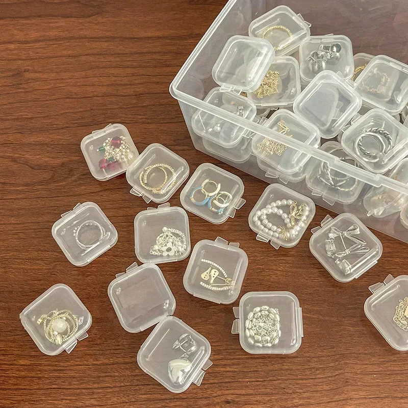 10/50/100/500PCS Transparent Square Plastic Jewelry Box Organizer With Individual Ring Slot For Rings Necklaces Earrings Storage