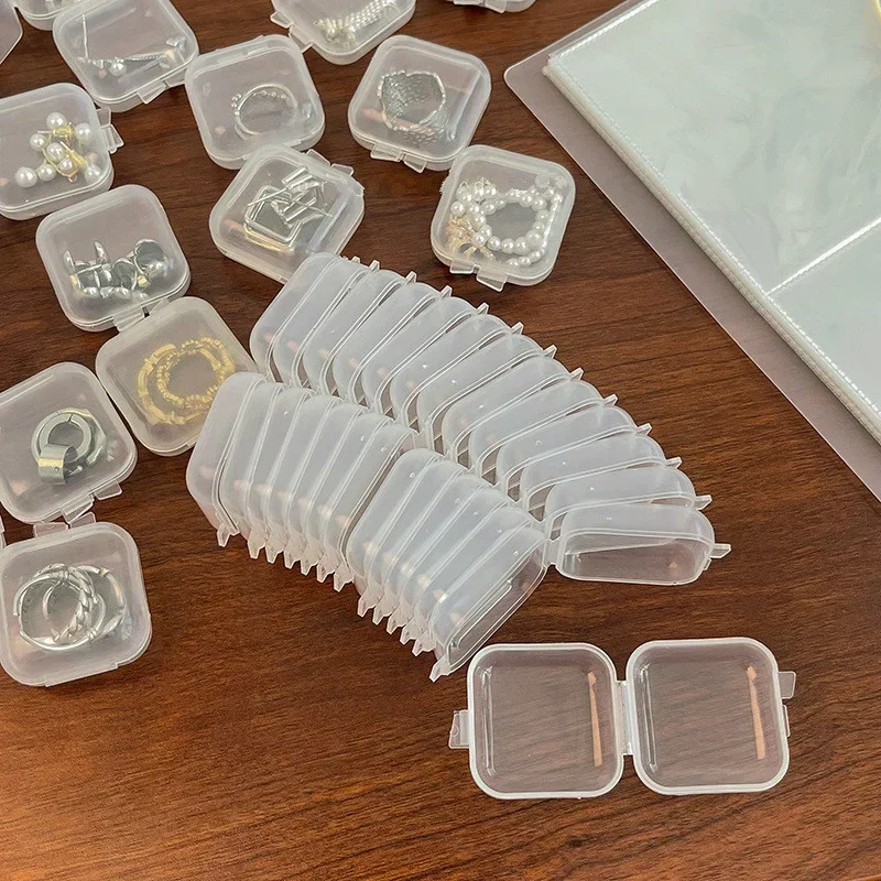 10/50/100/500PCS Transparent Square Plastic Jewelry Box Organizer With Individual Ring Slot For Rings Necklaces Earrings Storage