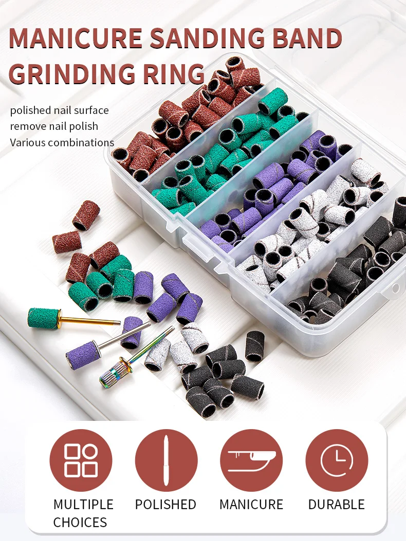 Boxed Nail Sanding Bands With Mandrel Drill Bits for Electric Machine File Grinder Sand Band Set Acrylic Nails Gel Polish Remove