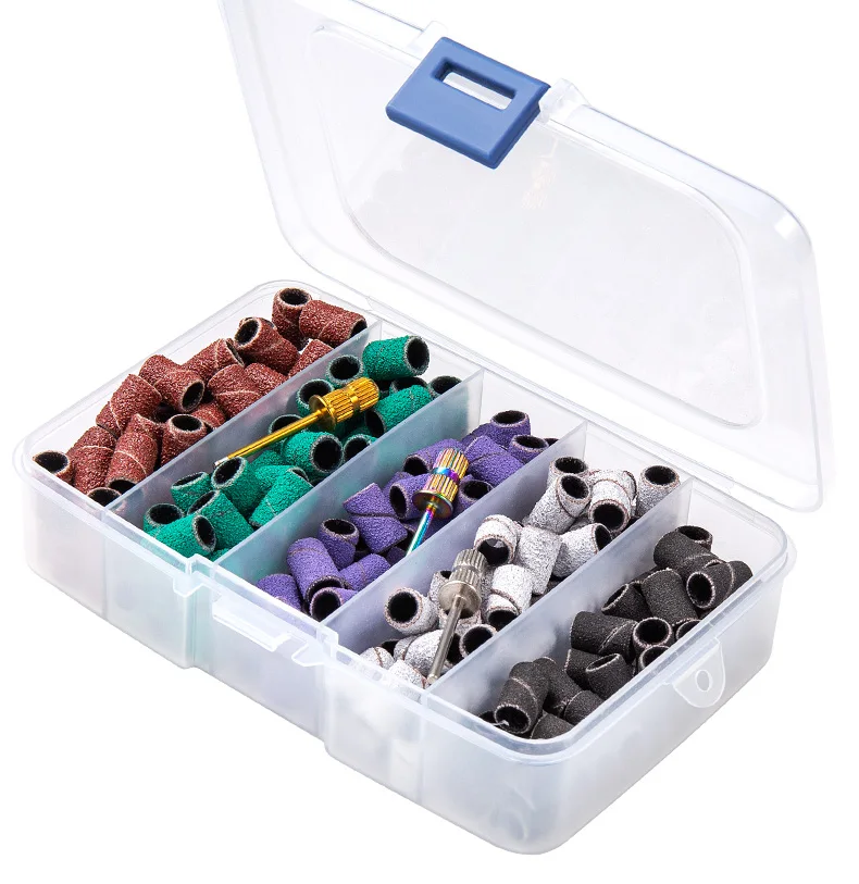 Boxed Nail Sanding Bands With Mandrel Drill Bits for Electric Machine File Grinder Sand Band Set Acrylic Nails Gel Polish Remove