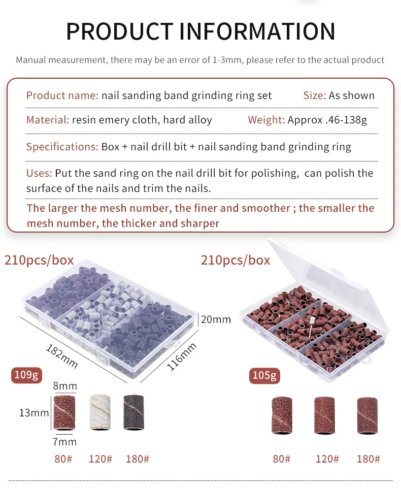 Boxed Nail Sanding Bands With Mandrel Drill Bits for Electric Machine File Grinder Sand Band Set Acrylic Nails Gel Polish Remove