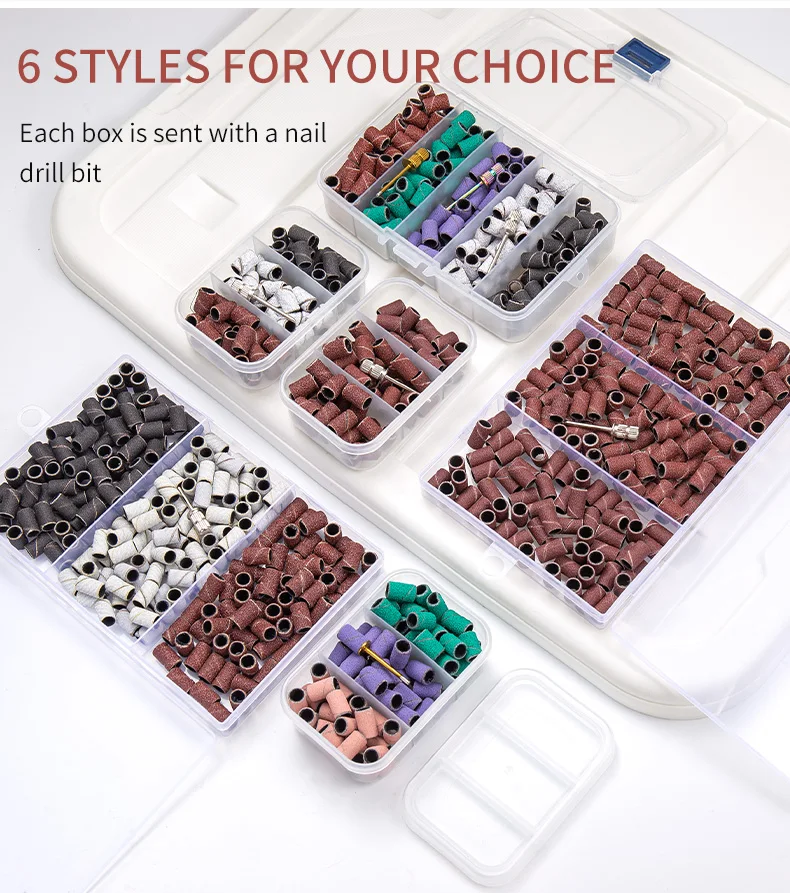Boxed Nail Sanding Bands With Mandrel Drill Bits for Electric Machine File Grinder Sand Band Set Acrylic Nails Gel Polish Remove