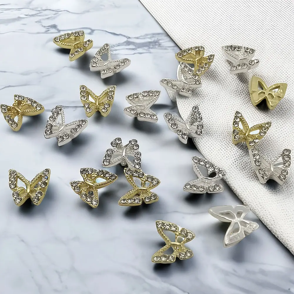 10Pcs 3D Crystal Butterfly Nail Charms Hollow Shape with Rhinestones for DIY Nail Art Decorations 8*8.5mm Shiny Butterfly Gems 9