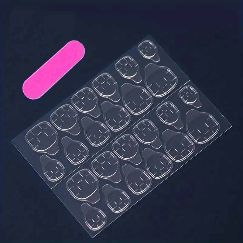 24pcs medium square minimalist white heart waterproof fake nail rubbing strip&jelly glue