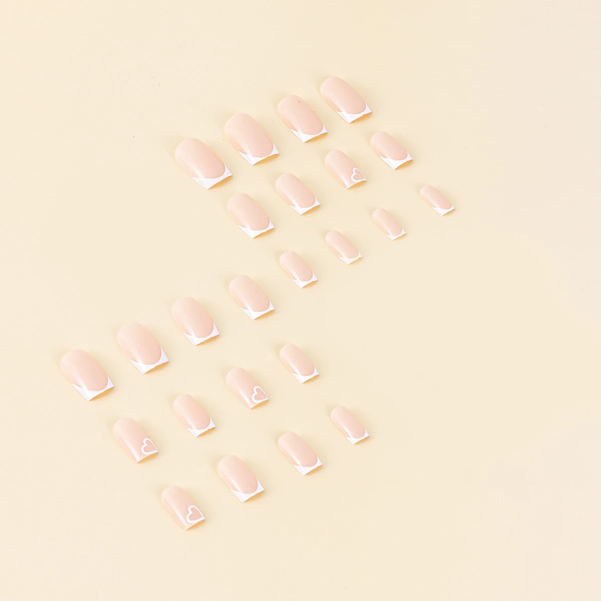 24pcs medium square minimalist white heart waterproof fake nail rubbing strip&jelly glue