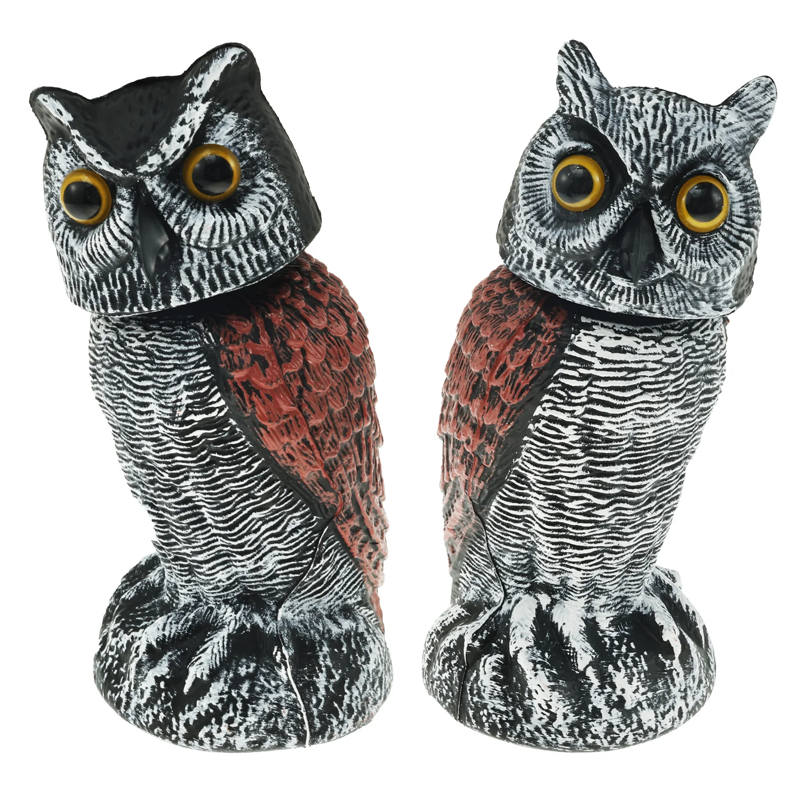 Realistic Solar Fake Owl Decoy Plastic Owl Scarecrow Sculpture with Red Flashing Eyes and Sound For Garden Yard Scare Birds Away