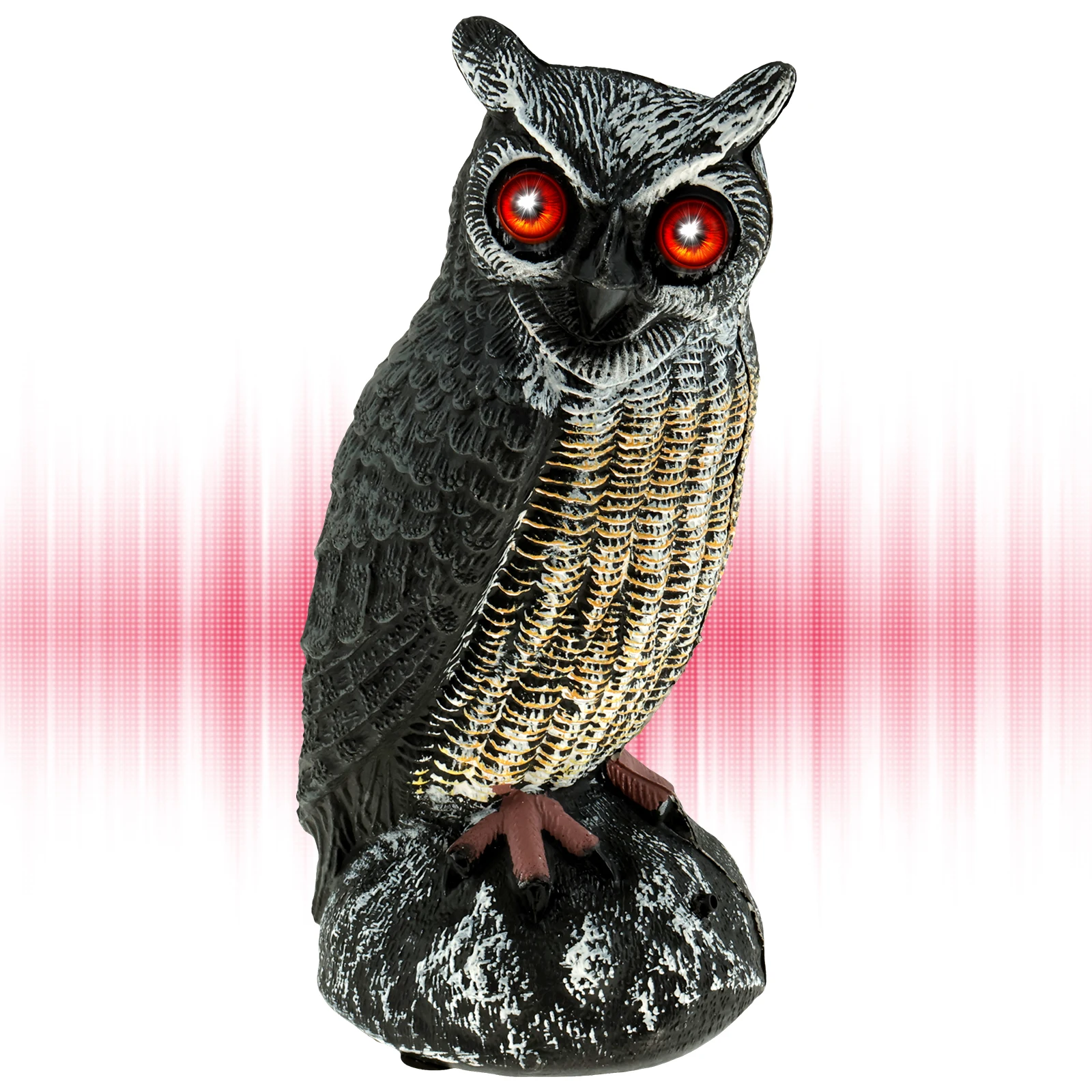Realistic Solar Fake Owl Decoy Plastic Owl Scarecrow Sculpture with Red Flashing Eyes and Sound For Garden Yard Scare Birds Away