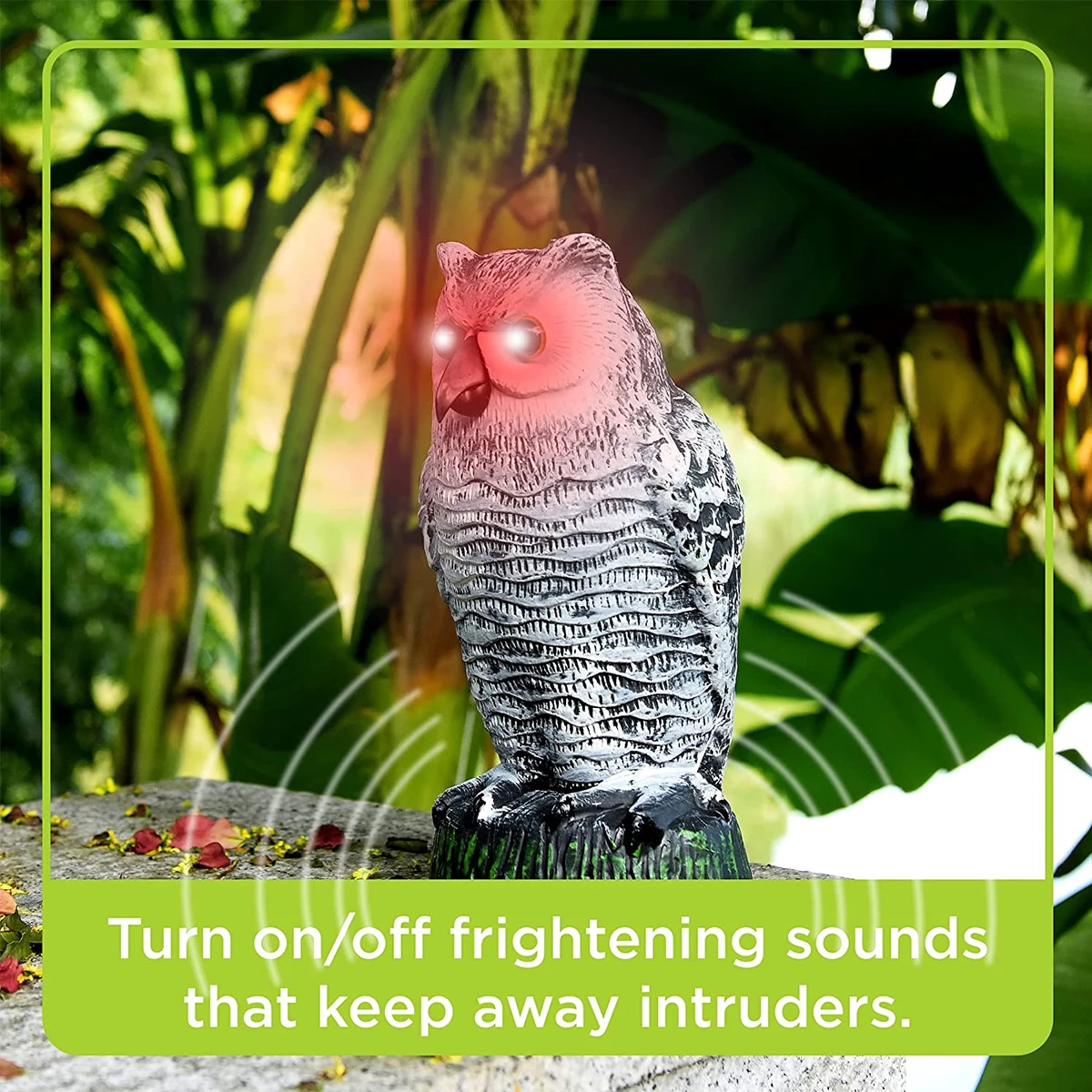 Realistic Solar Fake Owl Decoy Plastic Owl Scarecrow Sculpture with Red Flashing Eyes and Sound For Garden Yard Scare Birds Away