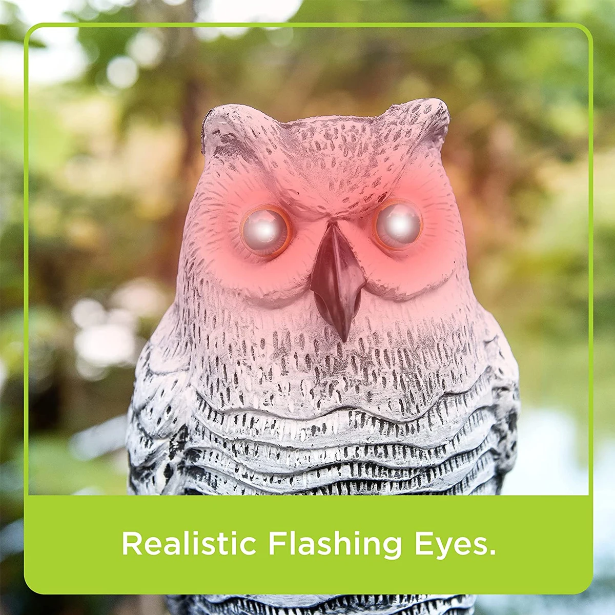 Realistic Solar Fake Owl Decoy Plastic Owl Scarecrow Sculpture with Red Flashing Eyes and Sound For Garden Yard Scare Birds Away