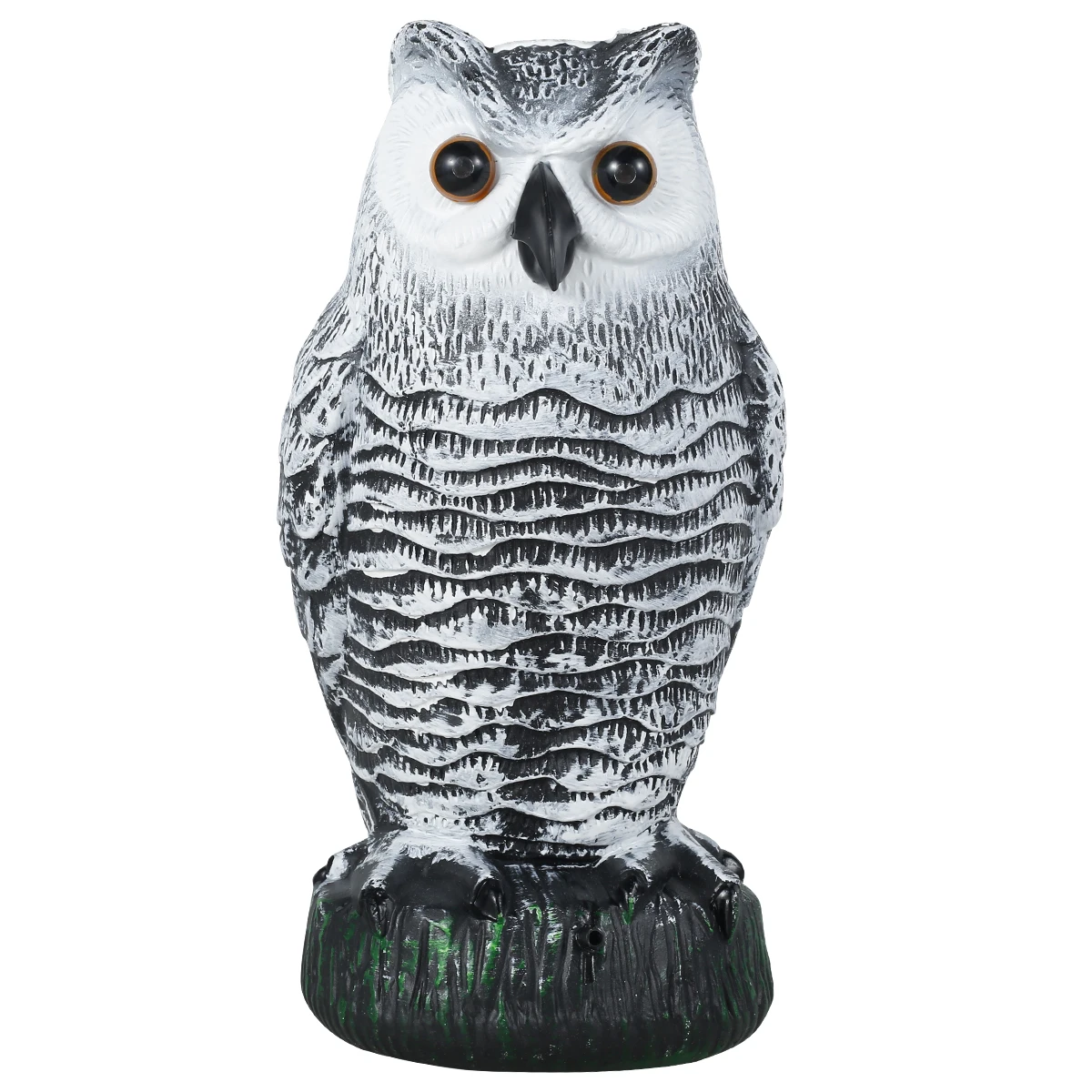 Realistic Solar Fake Owl Decoy Plastic Owl Scarecrow Sculpture with Red Flashing Eyes and Sound For Garden Yard Scare Birds Away