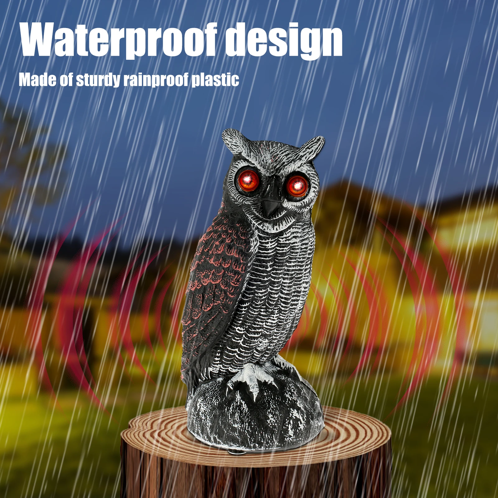 Realistic Solar Fake Owl Decoy Plastic Owl Scarecrow Sculpture with Red Flashing Eyes and Sound For Garden Yard Scare Birds Away