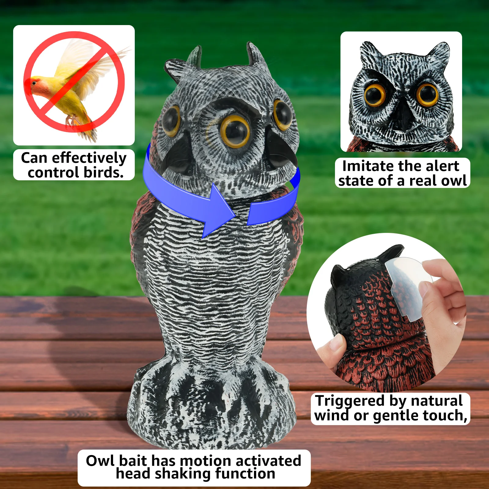 Realistic Solar Fake Owl Decoy Plastic Owl Scarecrow Sculpture with Red Flashing Eyes and Sound For Garden Yard Scare Birds Away