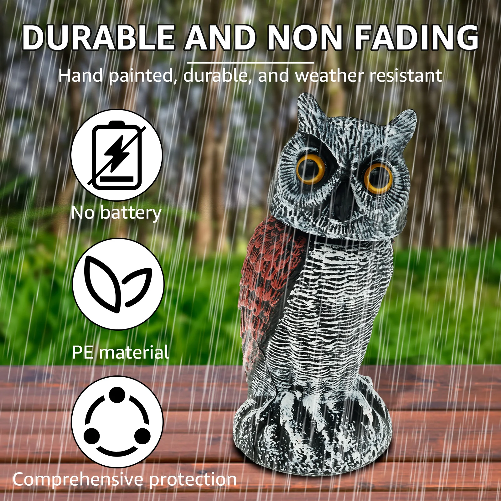 Realistic Solar Fake Owl Decoy Plastic Owl Scarecrow Sculpture with Red Flashing Eyes and Sound For Garden Yard Scare Birds Away