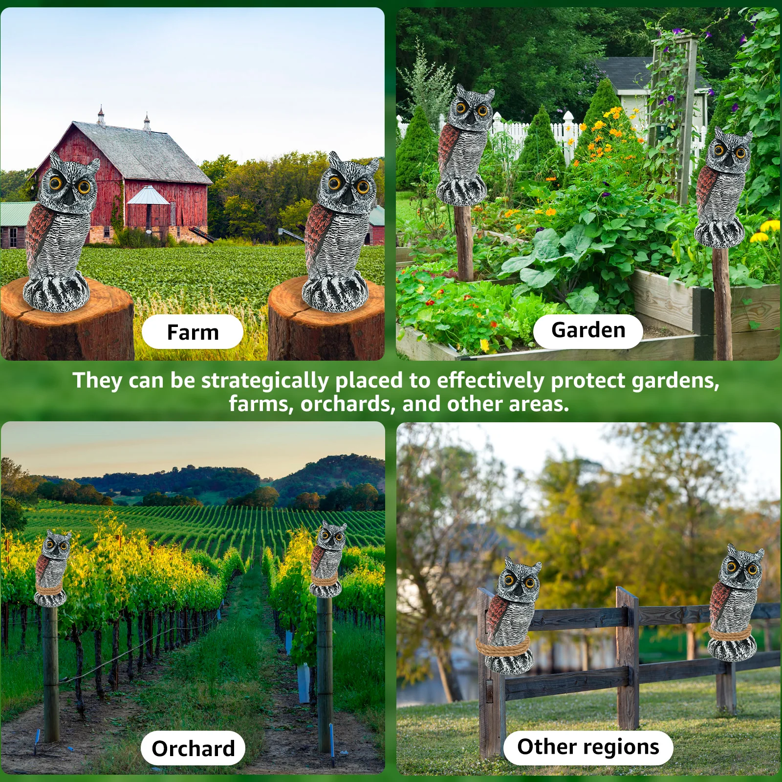 Realistic Solar Fake Owl Decoy Plastic Owl Scarecrow Sculpture with Red Flashing Eyes and Sound For Garden Yard Scare Birds Away