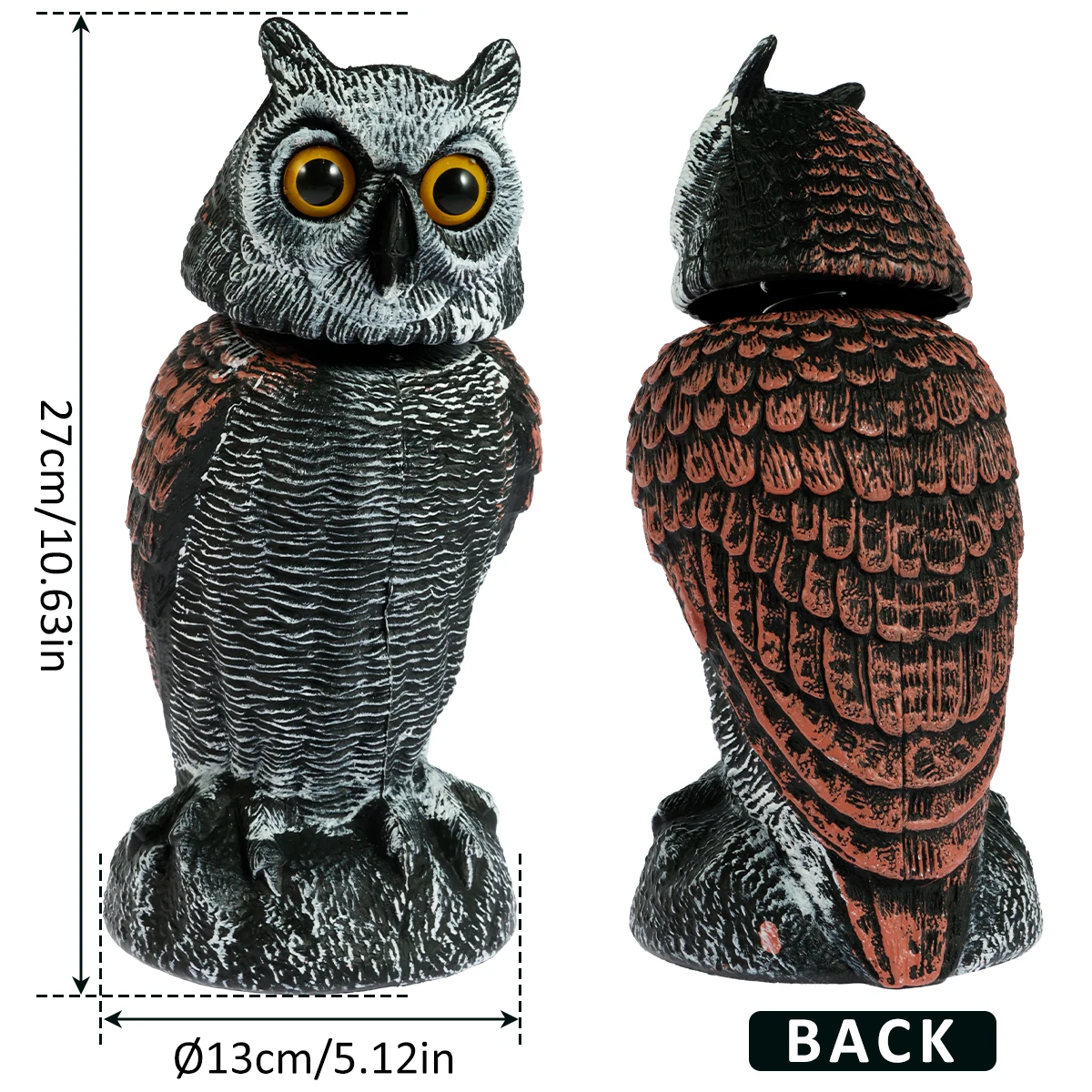 Realistic Solar Fake Owl Decoy Plastic Owl Scarecrow Sculpture with Red Flashing Eyes and Sound For Garden Yard Scare Birds Away