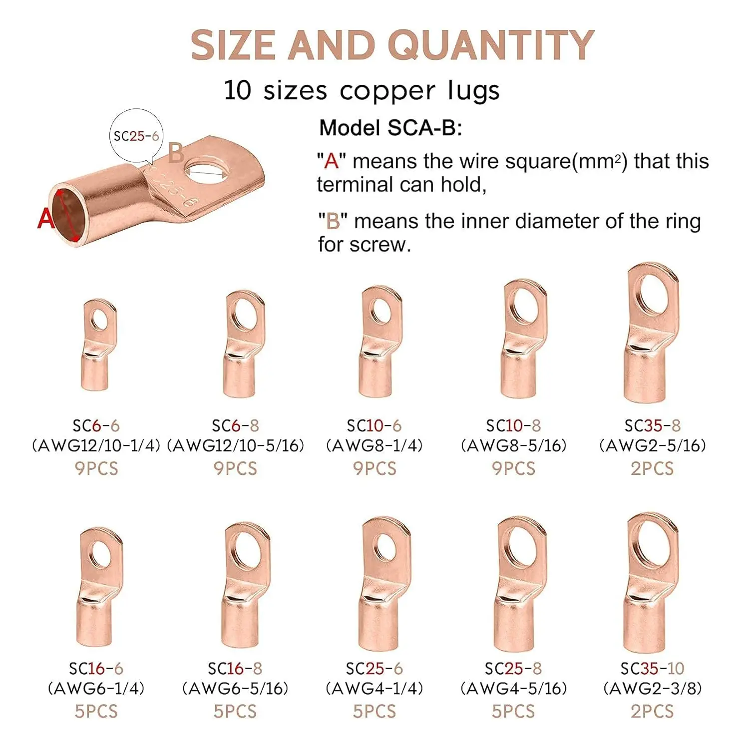 120Pcs Copper Wire Lugs AWG2 4 6 8 10 12 with 60pcs Heat Shrink Set, 60Pcs Battery Cable Lugs Ends Ring Terminals Connectors