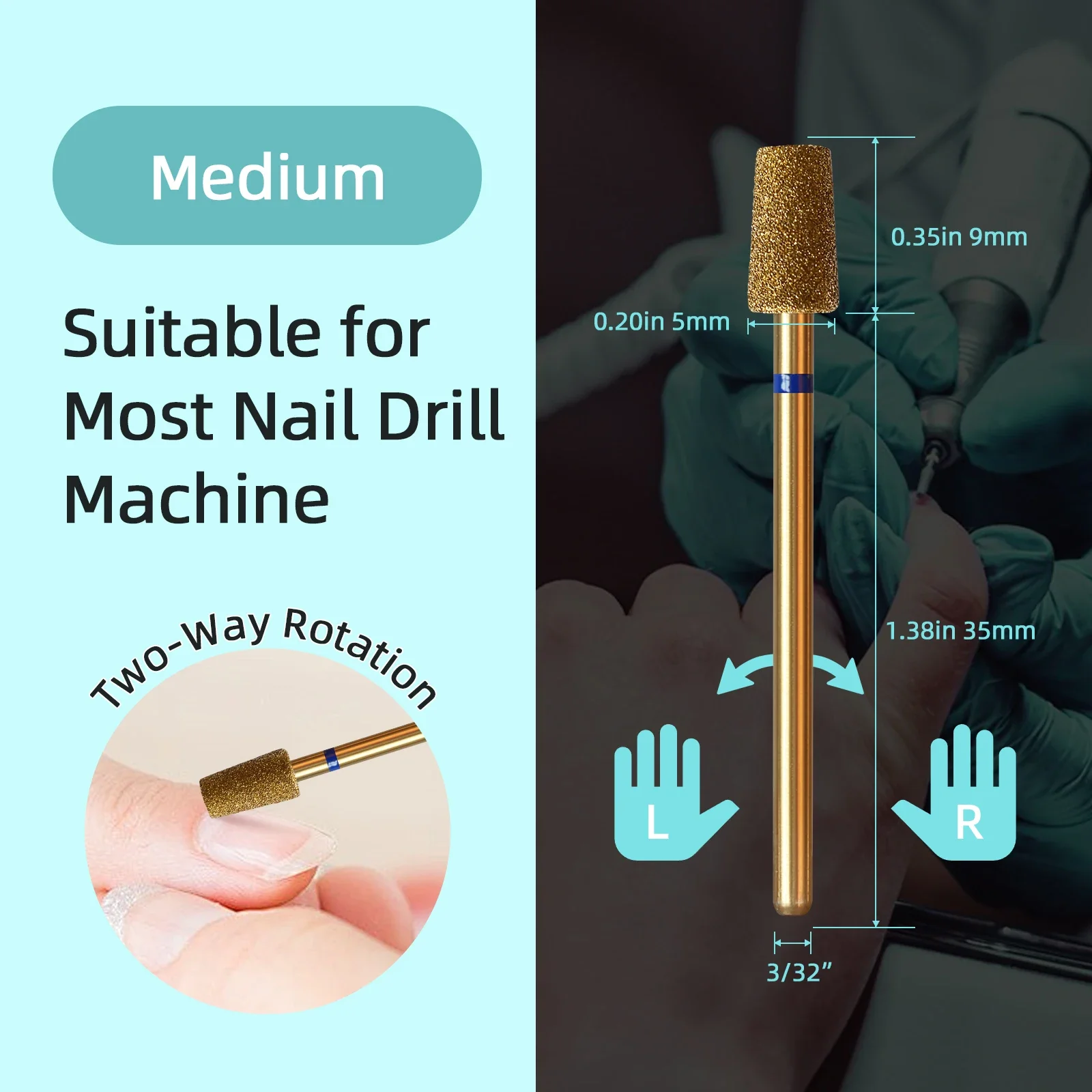 HYTOOS 5mm Large Tapered Barrel Cuticle Clean Nail Drill Bit, Titanium Russian Diamond Nail Bits Nail Cleaner Accessories Tool