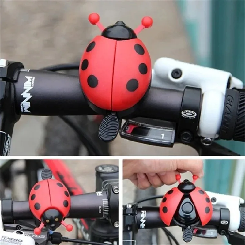 Cute Cartoon Ladybug Shaped Bike Bell Children Balance Car Bicycle Hand Press Small Bells Easy Operation Sports Bike Accessories
