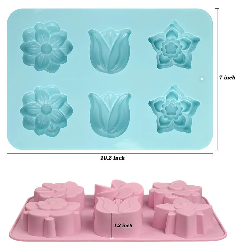 Silicone Flower Cake Molds 6-Cavity different Flower Tulips Chocolate Biscuit Muffine Baking Pans Soap Making Ice Cube Trays