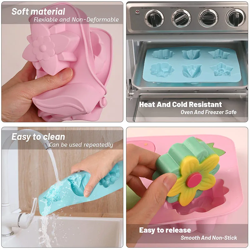 Silicone Flower Cake Molds 6-Cavity different Flower Tulips Chocolate Biscuit Muffine Baking Pans Soap Making Ice Cube Trays