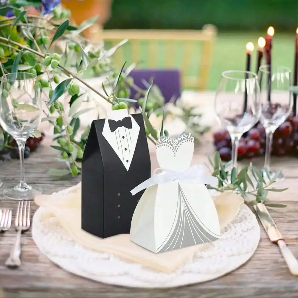 50pcs Wedding Favor Boxes Small Wedding Party Favor Boxes Bride and Groom Candy Boxes for Dress and Tuxedo Favor Boxes